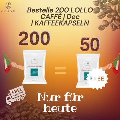 Nur für heute bestelle 200 Lollo Caffè | Dec. (koffeinfrei) | Nespresso® kompatibel | und erhalte 50 gratis. Kostenlose Lieferung