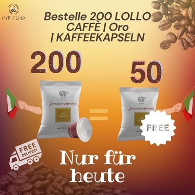 Nur für heute bestelle 200 Lollo Caffè | Oro | Nespresso® kompatibel | Kaffeekapseln und erhalte 50 gratis. Kostenlose Lieferung